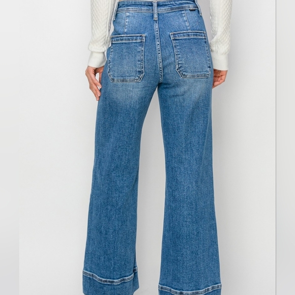 RISEN Wide Leg Flare Bell Bottom High-Rise Waist Jeans Retro Classic Denim Pants - Picture 9 of 12